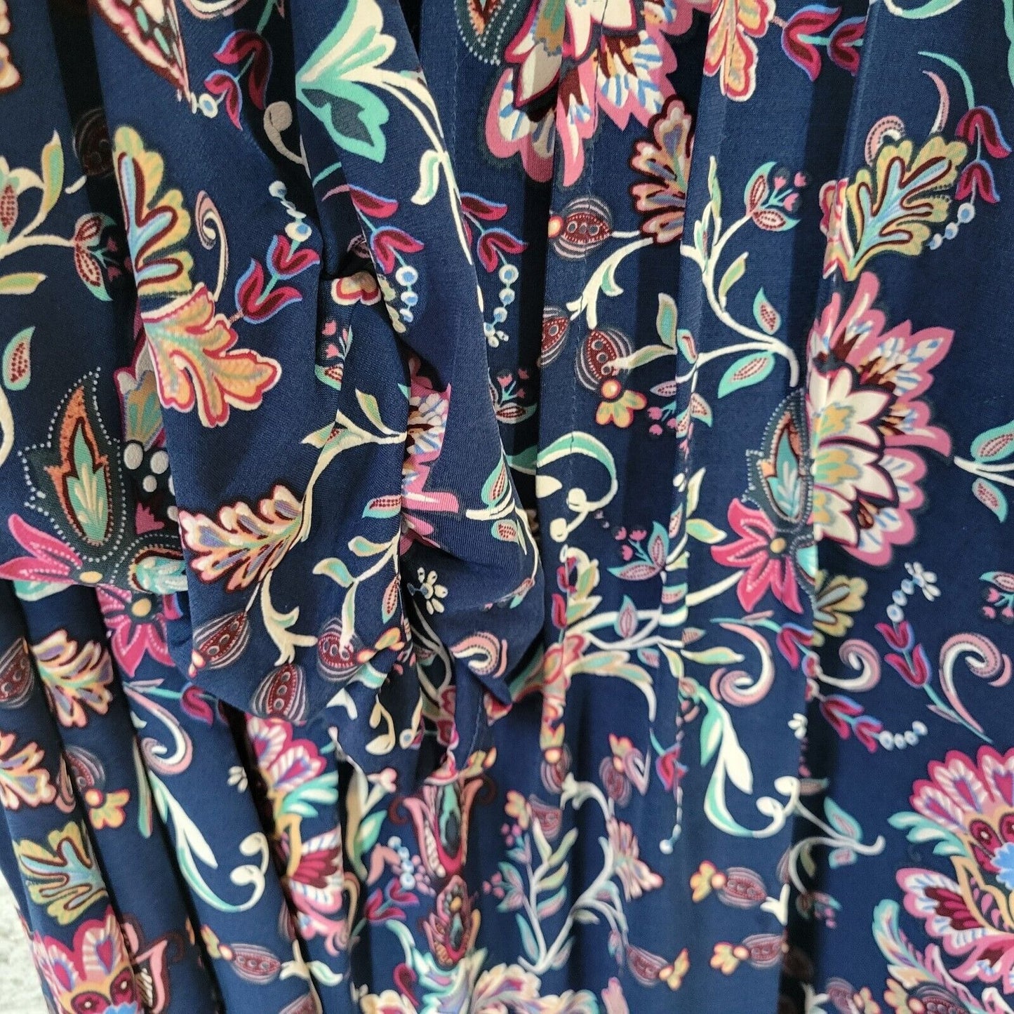 Perceptions Womens Dress 3X Ruched Sleeve Blue Pink Floral Poly Blend Pintucked