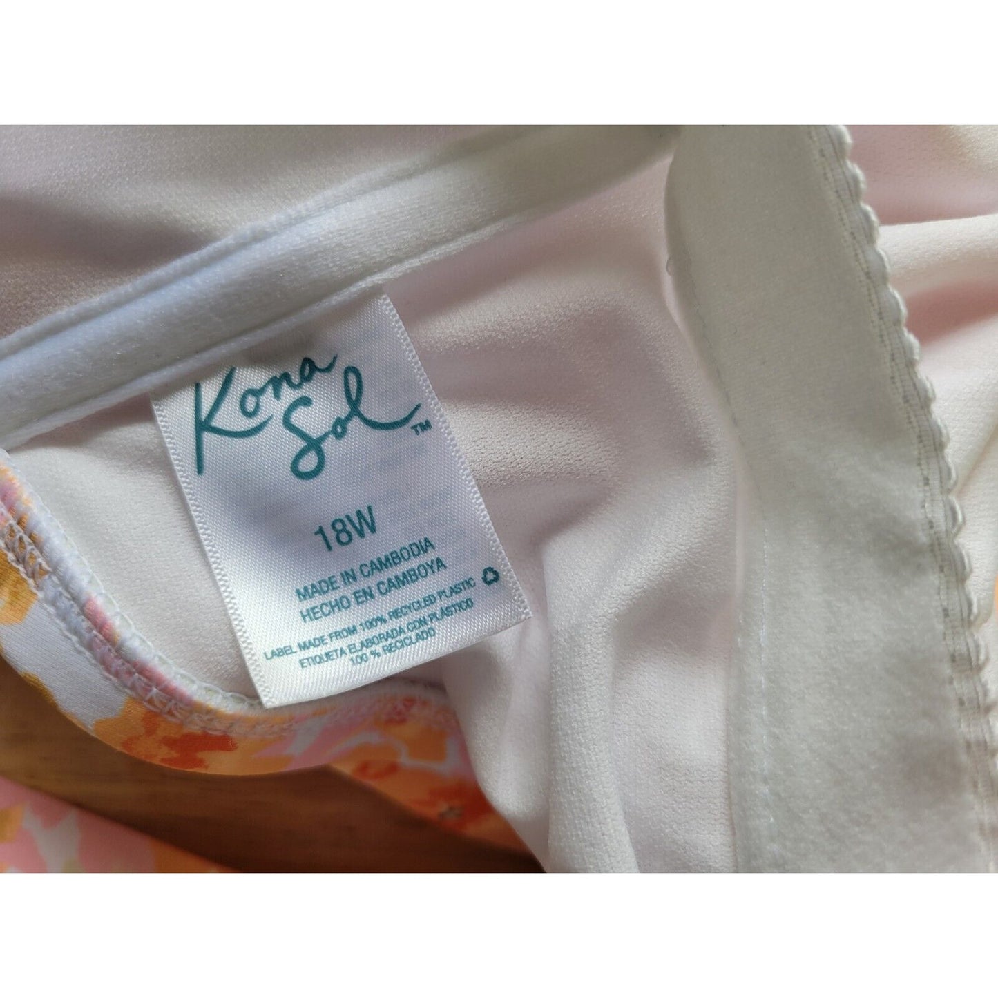 Kona Sol Womens Swimsuit 18W One Piece Orange Floral Bra Ruched Adjustable Strap