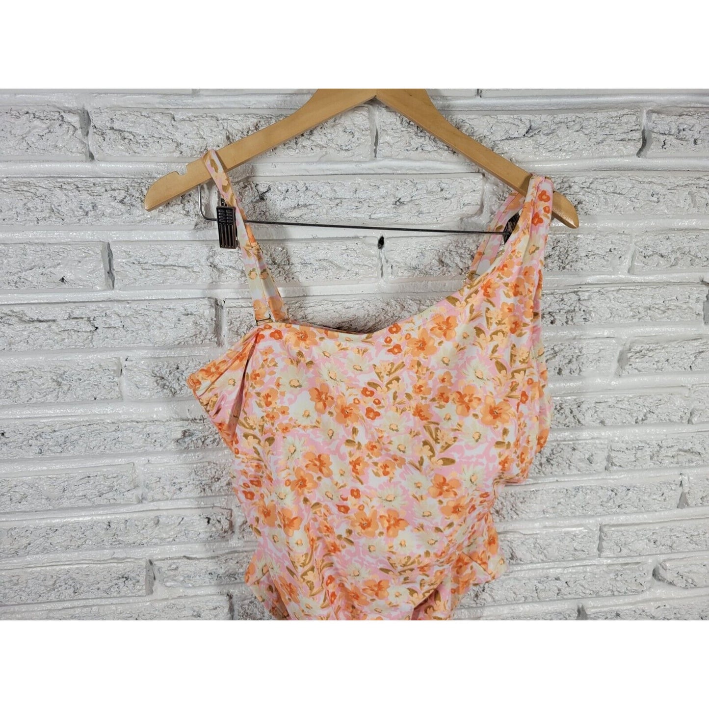 Kona Sol Womens Swimsuit 18W One Piece Orange Floral Bra Ruched Adjustable Strap