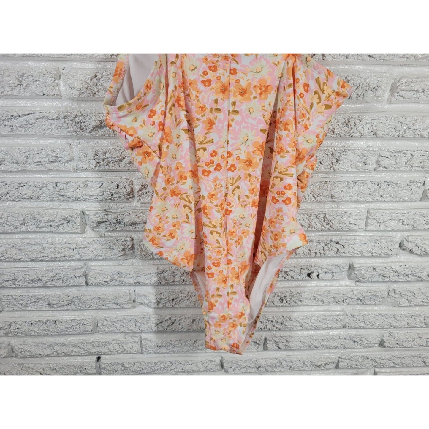 Kona Sol Womens Swimsuit 18W One Piece Orange Floral Bra Ruched Adjustable Strap