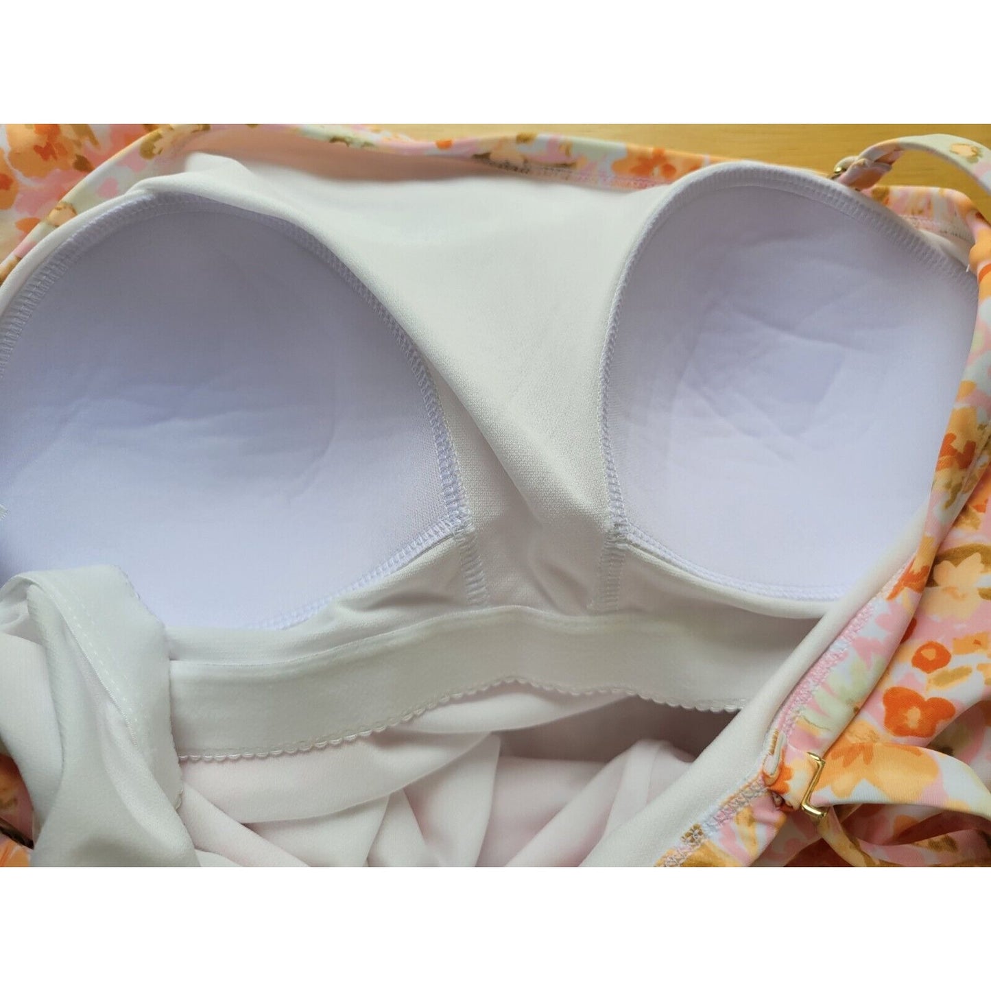 Kona Sol Womens Swimsuit 18W One Piece Orange Floral Bra Ruched Adjustable Strap