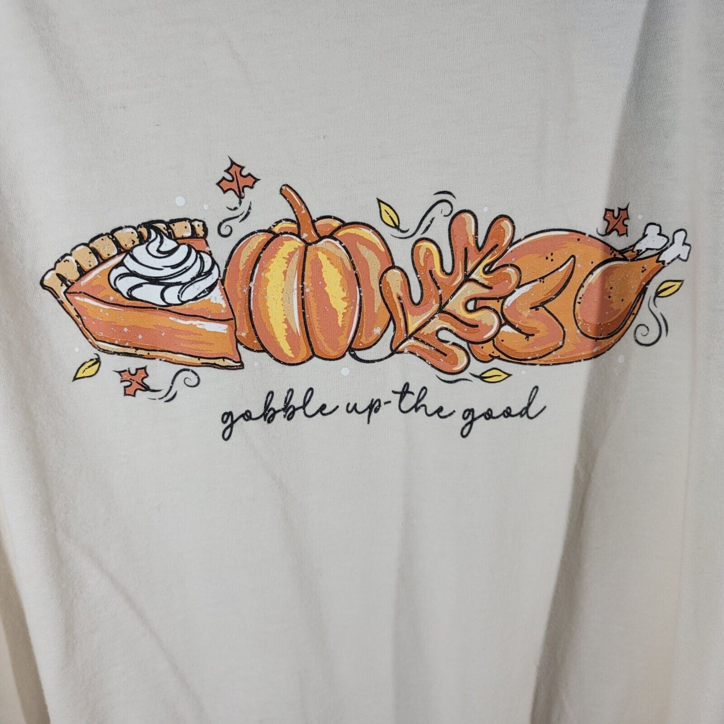 Thanksgiving Womens Top 2XL Plus Tee Raglan Sleeve Orange Green Cotton Blend