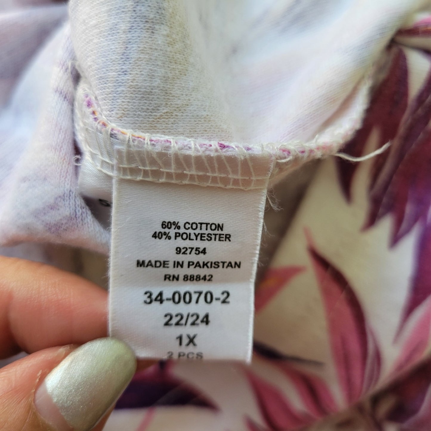 Woman Within Womens Top 1X Plus Short Sleeve Corded Neck Purple Yellow Floral