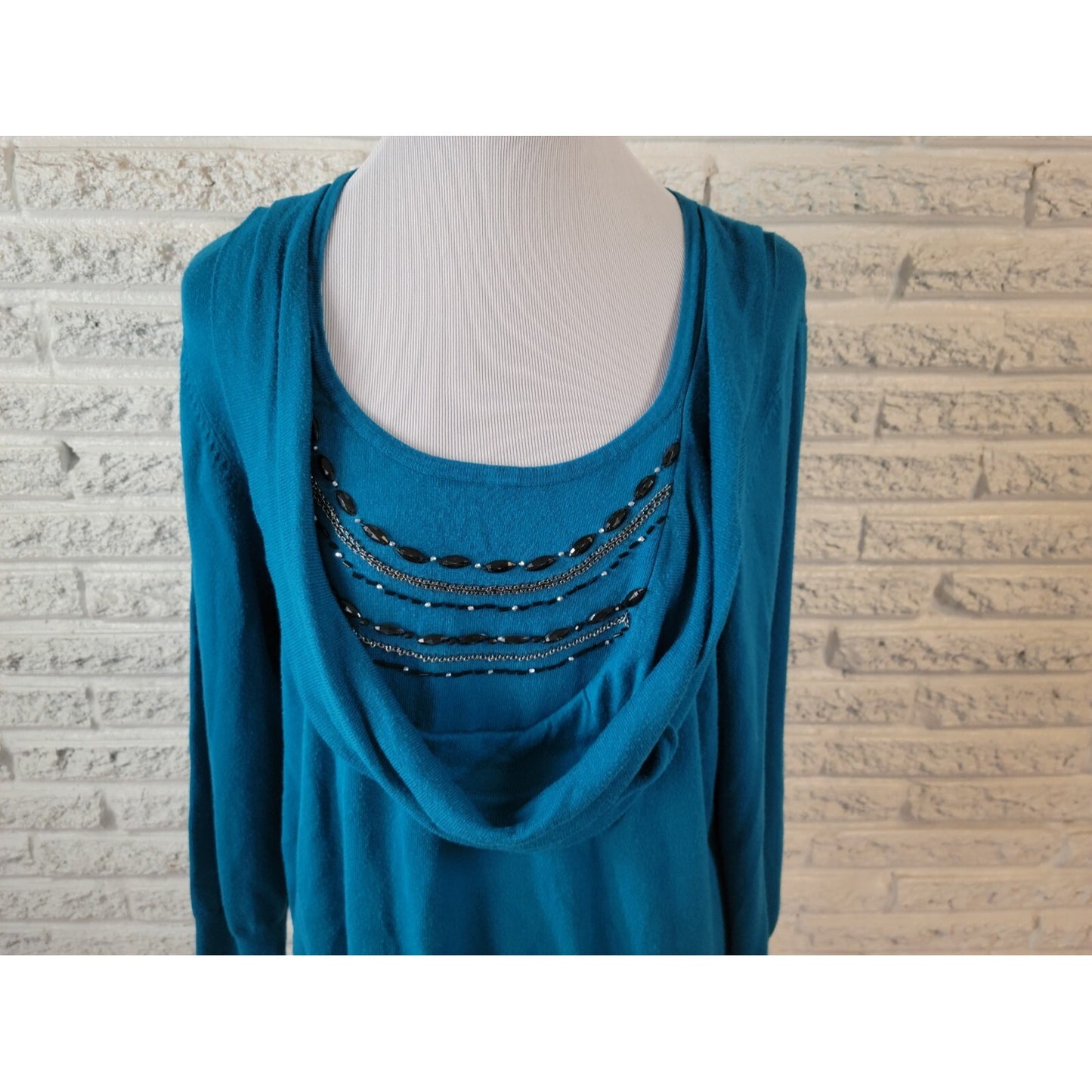 Apt 9 Women Sweater 2X Plus Long Sleeve Pullover Beaded Lightweight Blue Office