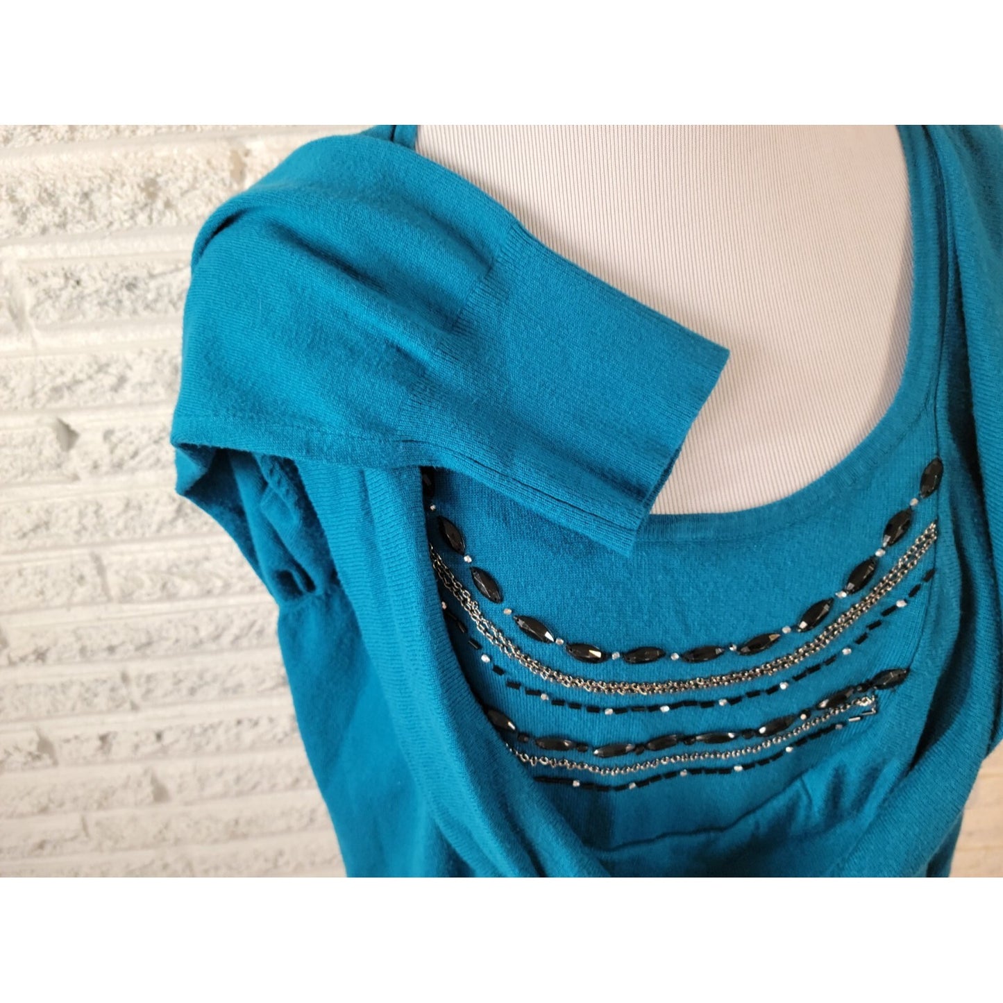 Apt 9 Women Sweater 2X Plus Long Sleeve Pullover Beaded Lightweight Blue Office