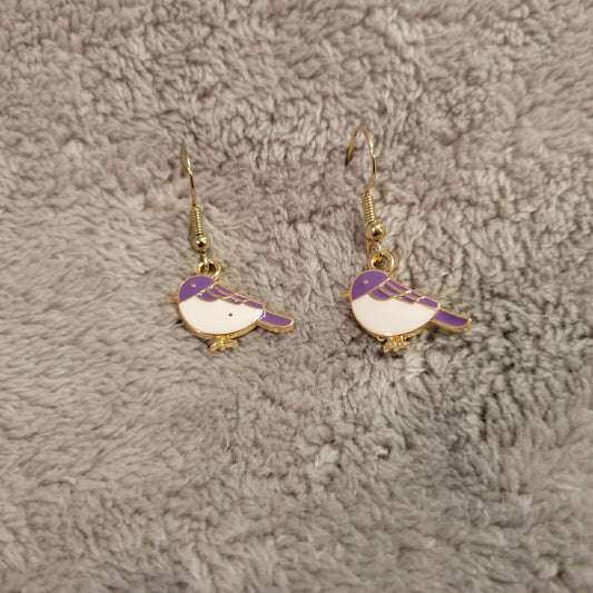 Birds #2 Women Earrings One Pair Purple Hanging Dangle Aluminum Alloy Gold Tone