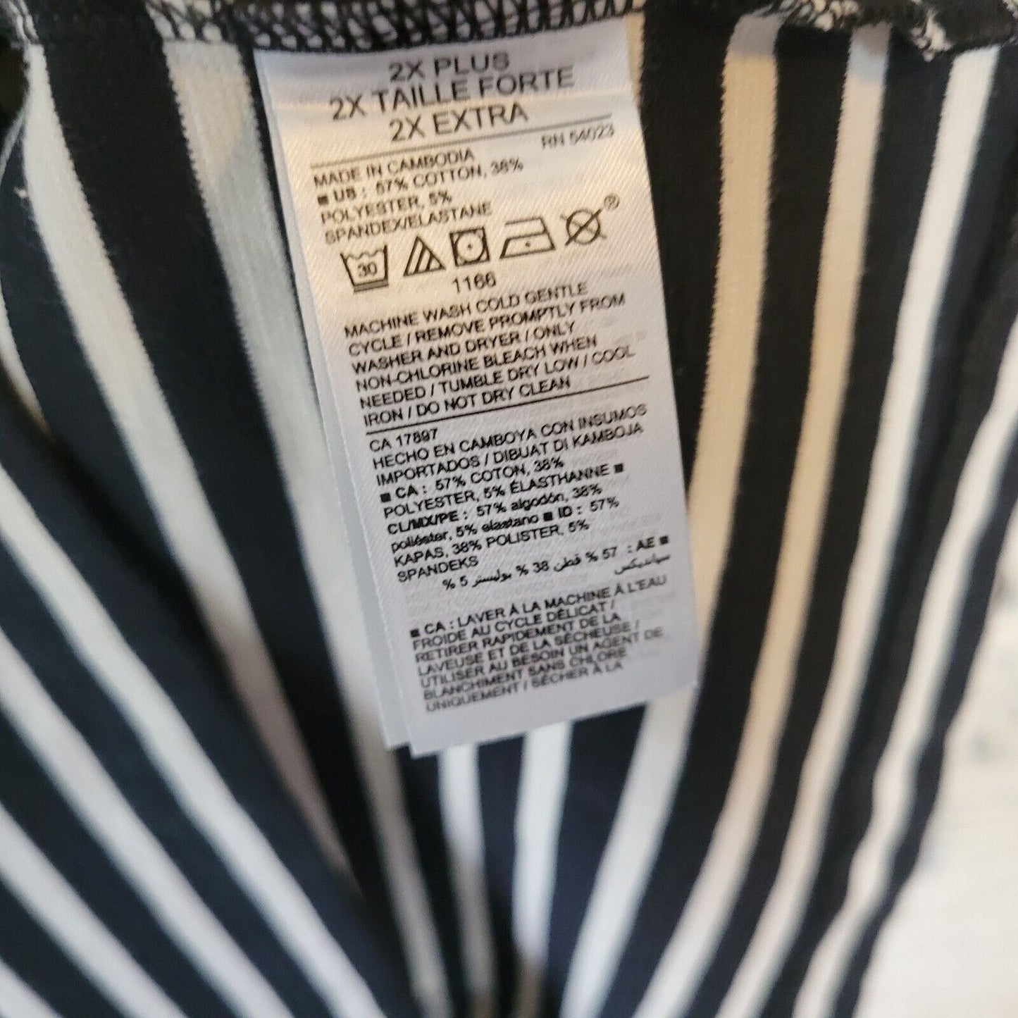 Old Navy Womens Dress 2X Plus 3/4 Sleeve Black White Stripe Cotton Blend Zip Up