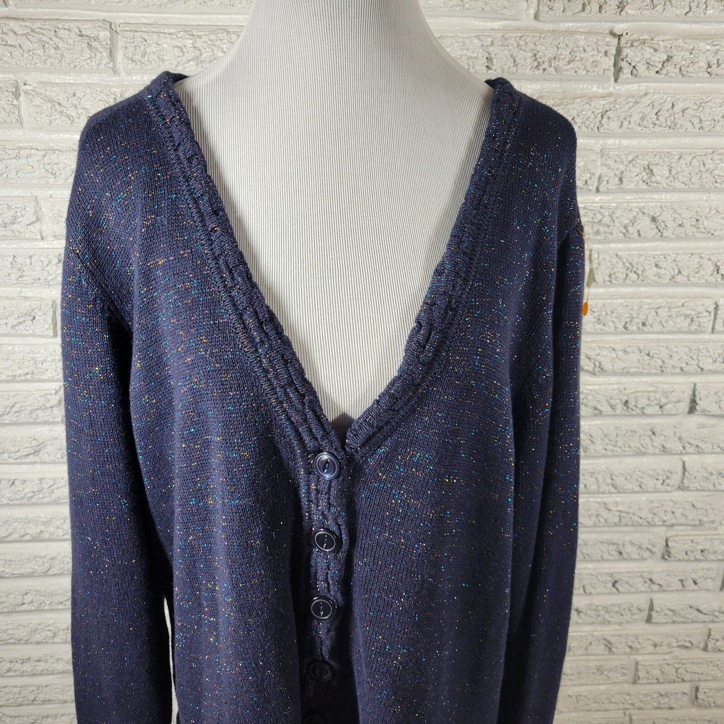 CJ Banks Womens Sweater 2X Plus Cardigan Blue Office Casual Cotton Blend