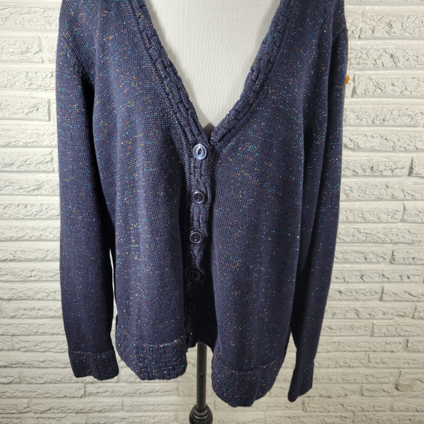 CJ Banks Womens Sweater 2X Plus Cardigan Blue Office Casual Cotton Blend
