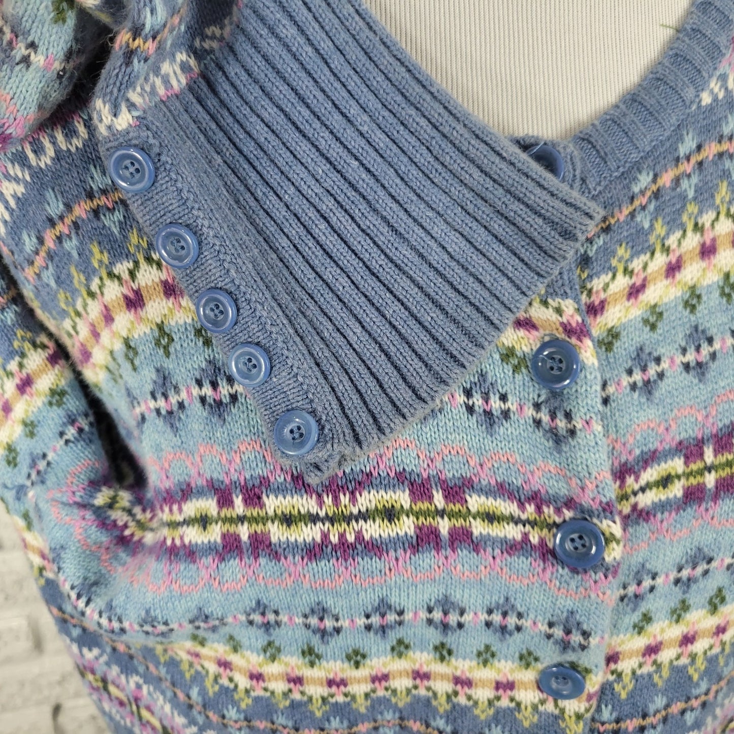 Tiara International Womens Sweaater XL Cardigan Blue Geometric Pockets Casual