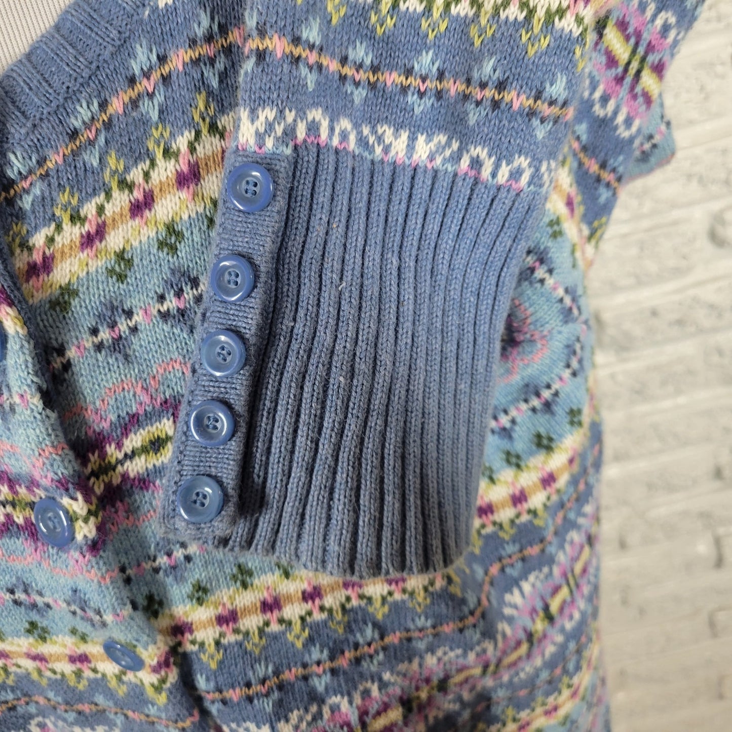 Tiara International Womens Sweaater XL Cardigan Blue Geometric Pockets Casual