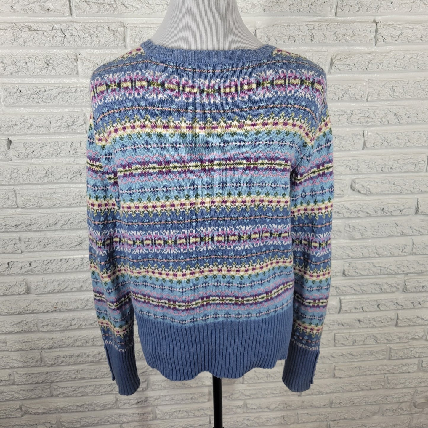 Tiara International Womens Sweaater XL Cardigan Blue Geometric Pockets Casual