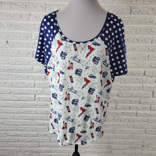 Jasmine Ginger Womens Pajama Top 1X Plus Tee London England Lightweight Blue Red