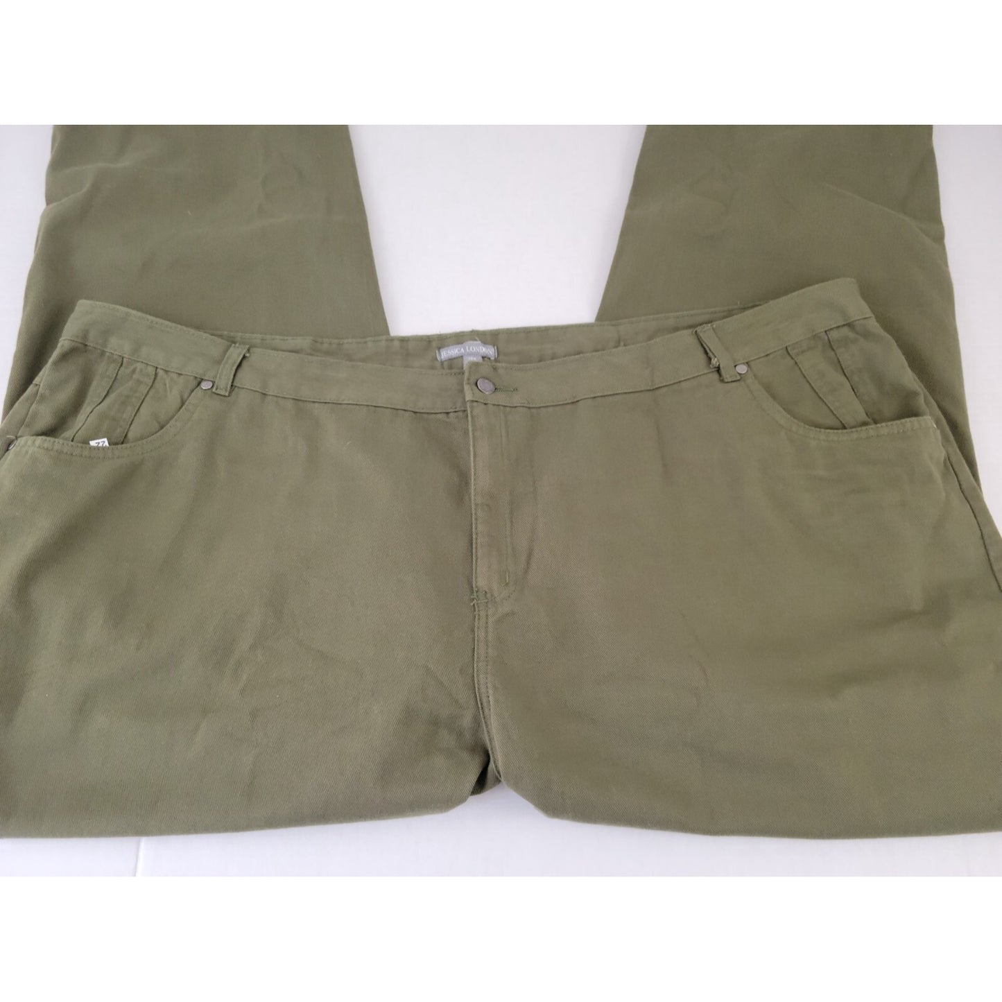 Jessica London Womens Jeans 34W Plus Straight Leg Green Denim Cotton Zip New