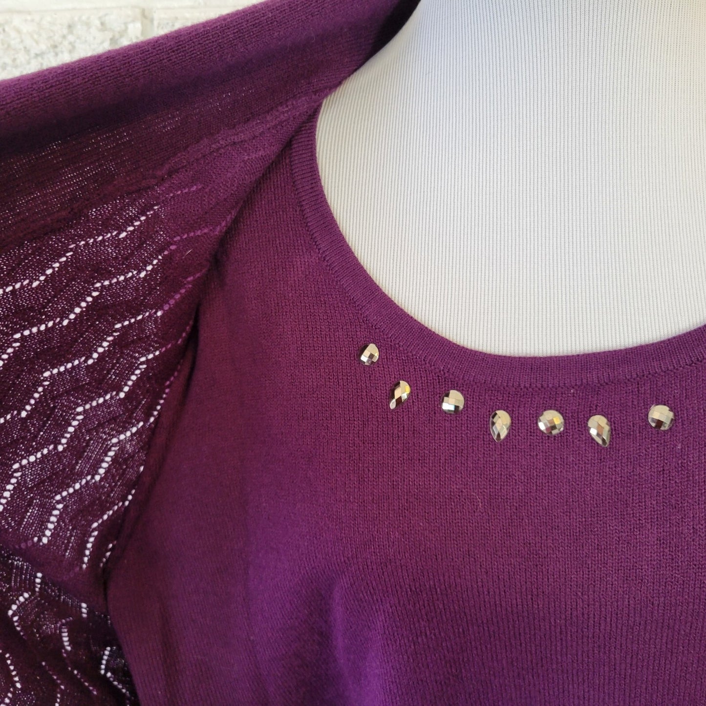 Sag Harbor Womens Sweater 1X Plus Long Sleeve Purple Rhinestones Casual Office