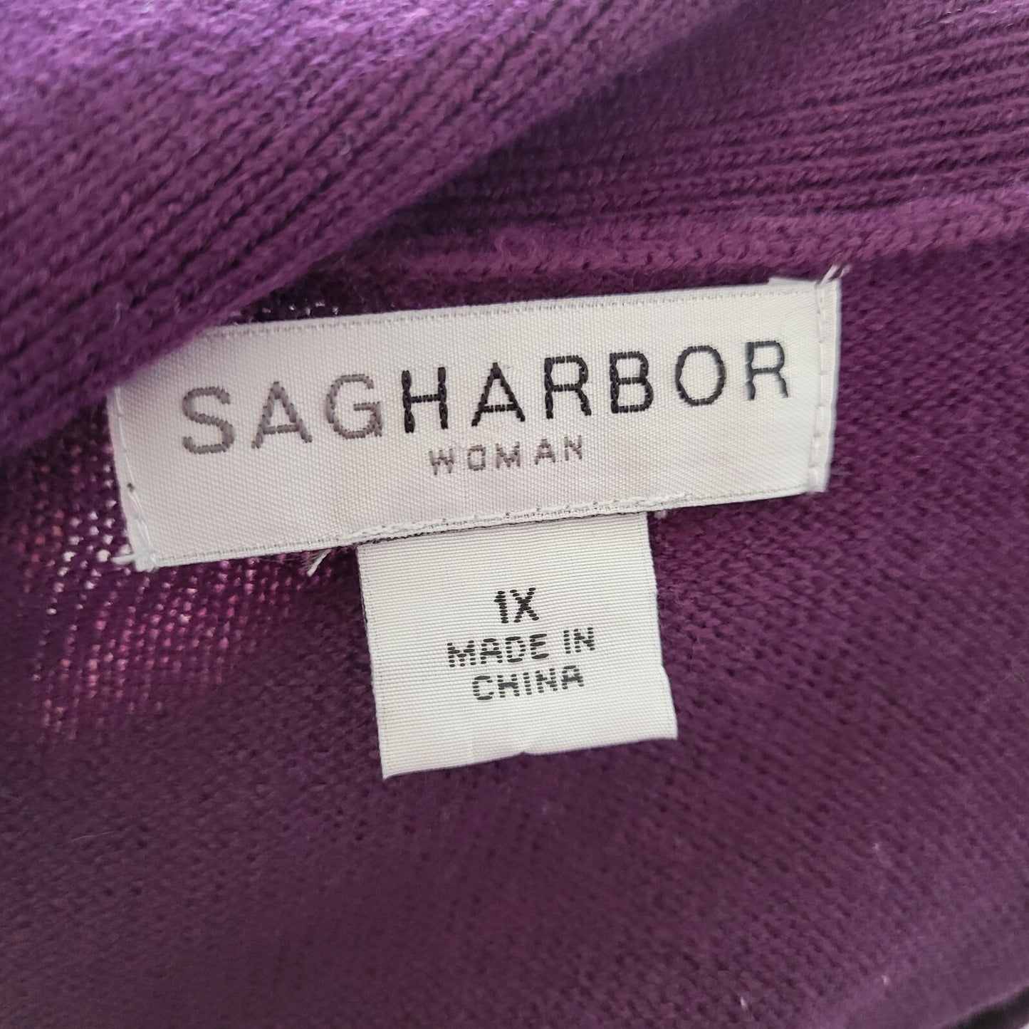 Sag Harbor Womens Sweater 1X Plus Long Sleeve Purple Rhinestones Casual Office