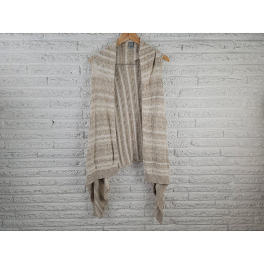 Olivia Sky Women Sweater 3X Plus Cardigan Oversized Open Sleeveless Beige Cotton