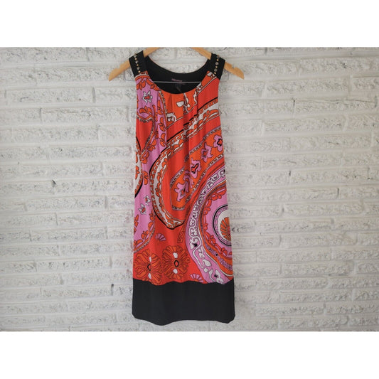 Signature Robbie Bee Women Dress 1X Tank Mini Sleeveless Studded Red Geometric