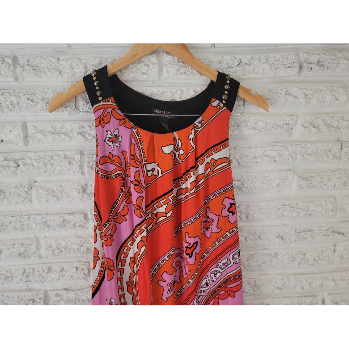 Signature Robbie Bee Women Dress 1X Tank Mini Sleeveless Studded Red Geometric