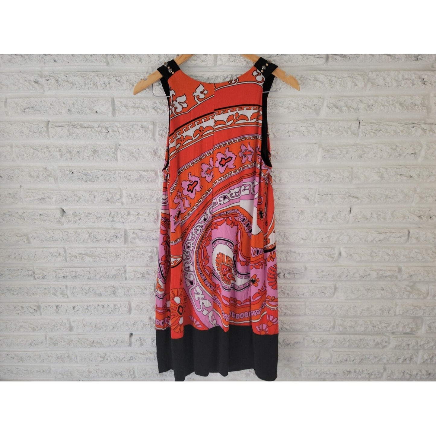 Signature Robbie Bee Women Dress 1X Tank Mini Sleeveless Studded Red Geometric