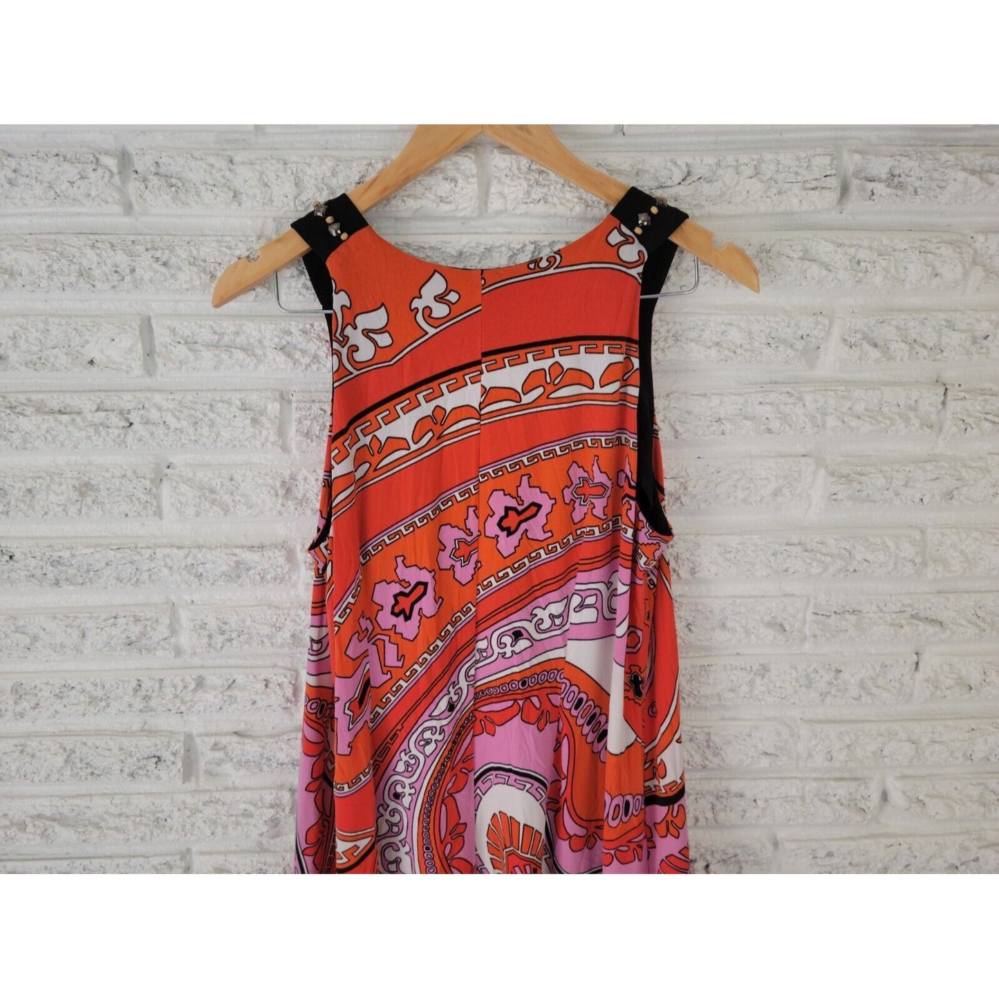 Signature Robbie Bee Women Dress 1X Tank Mini Sleeveless Studded Red Geometric