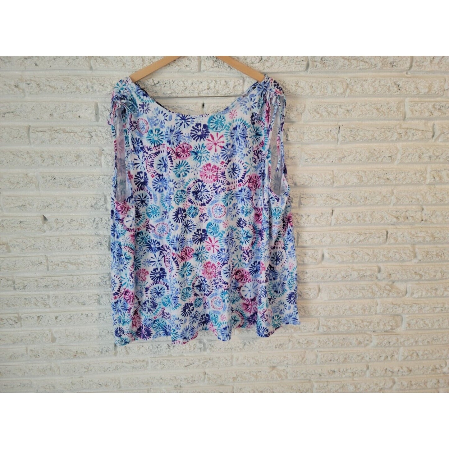 Woman Within Womens Top 4X Plus Sleeveless Comfy Casual Blue Tie Dye