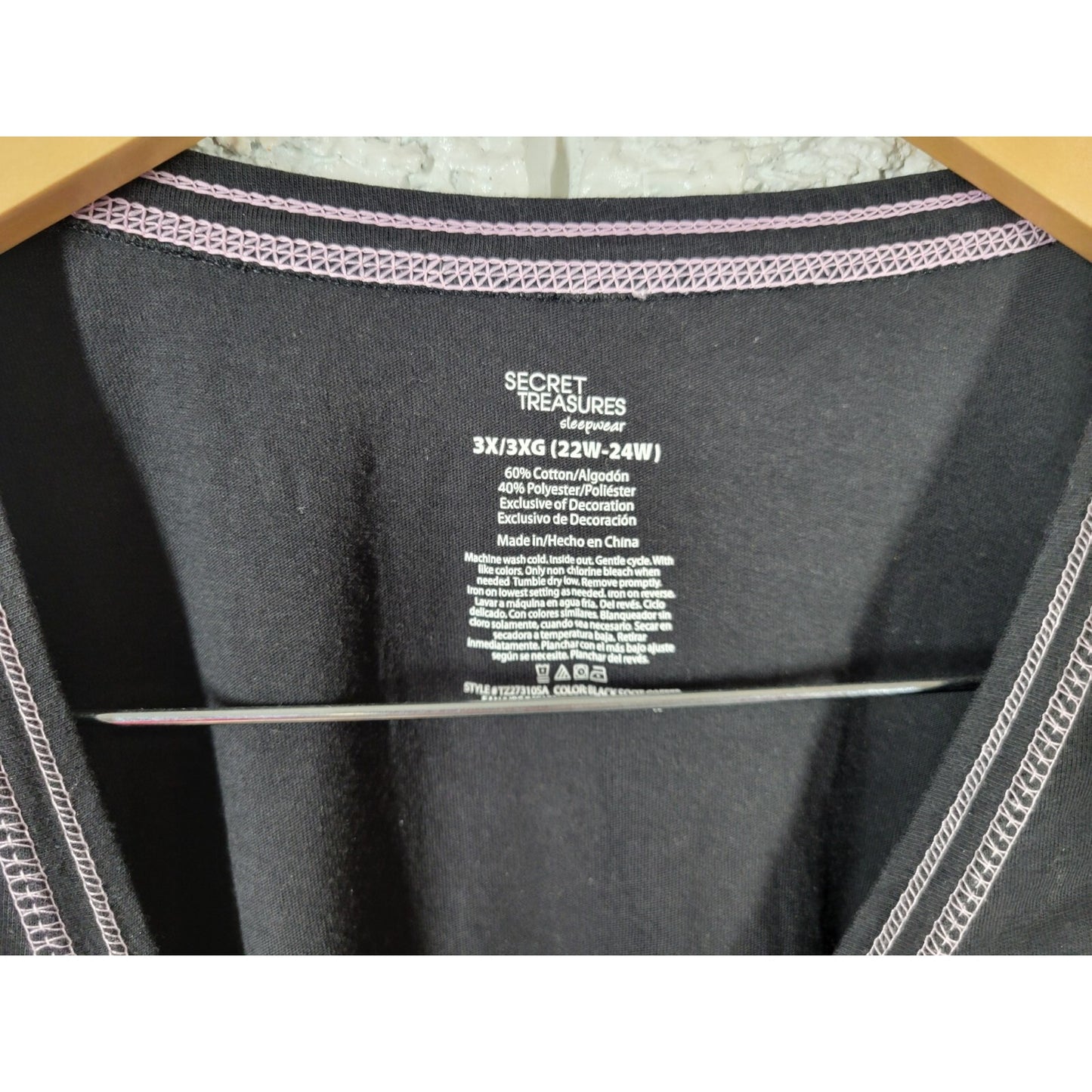 Secret Treasures Womens Top 3X 22W 24W Plus Pajama Sponsored Coffee Black Lounge