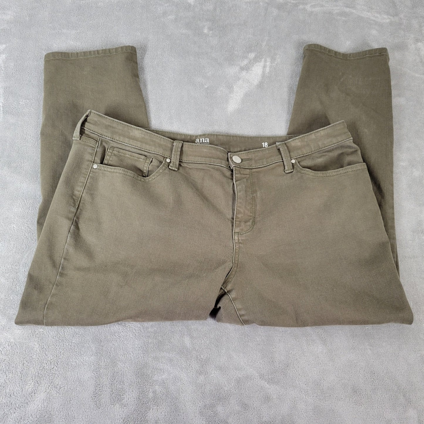 Ana Womens Jeans 18 Plus Skinny Ankle Cropped Green Denim Zip Fly Comfy Stretchy