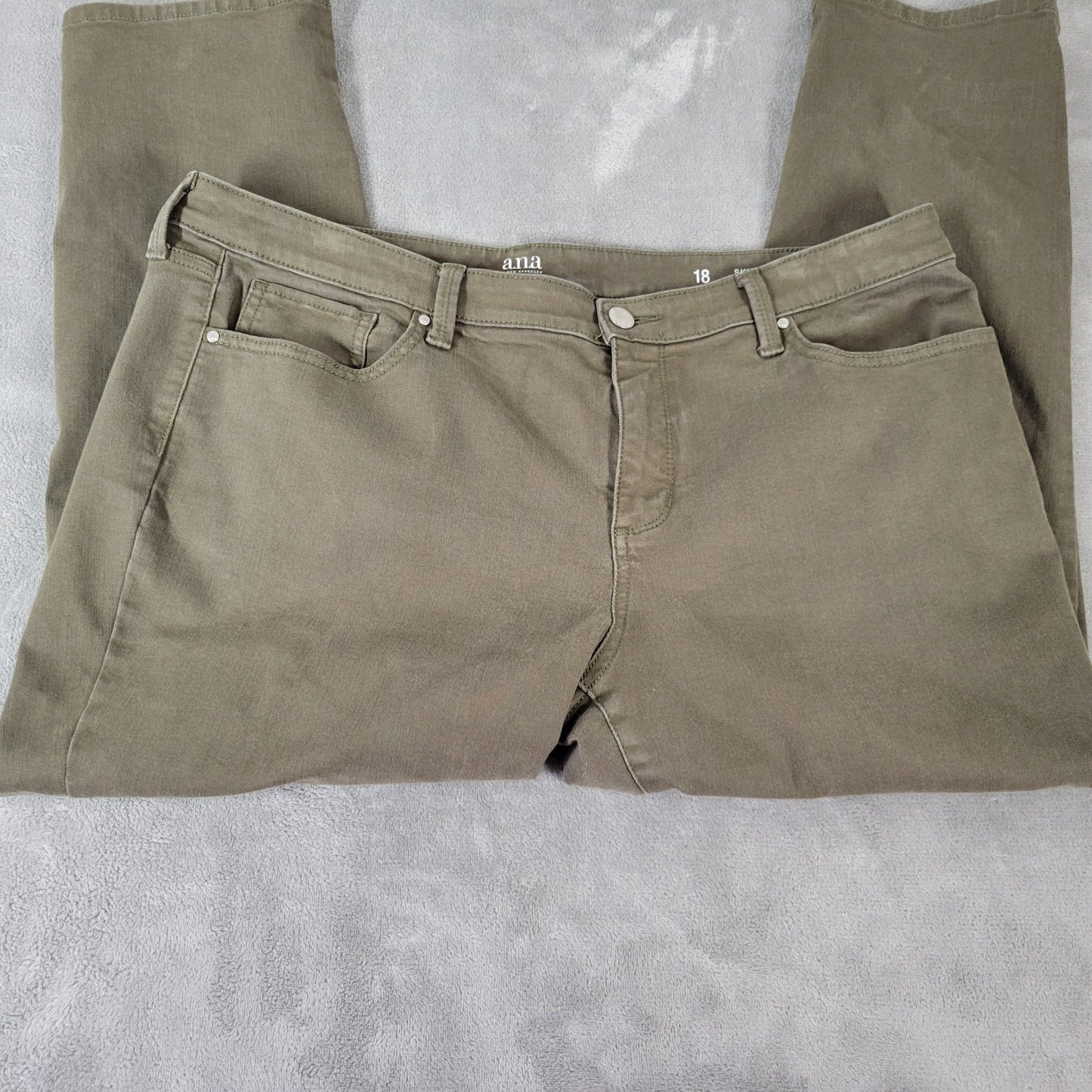 Ana Womens Jeans 18 Plus Skinny Ankle Cropped Green Denim Zip Fly Comfy Stretchy