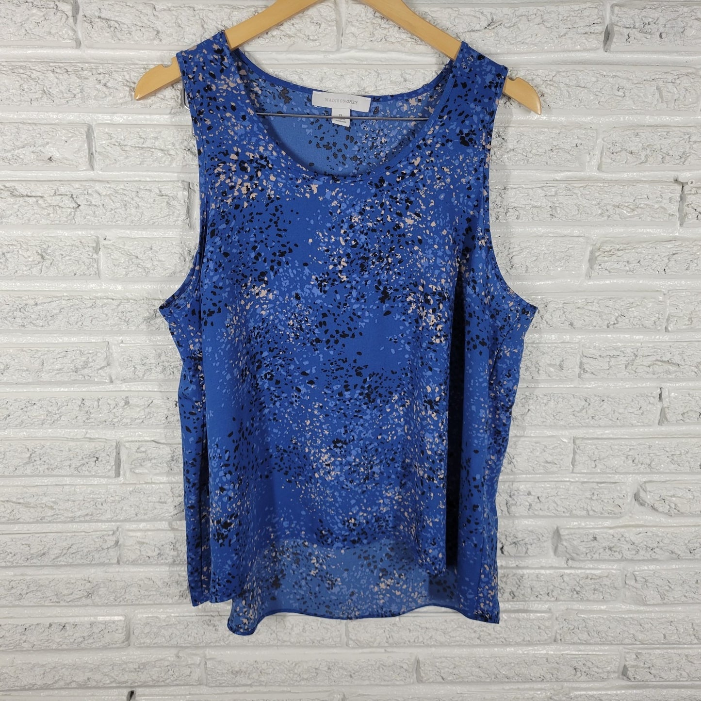 Madison Grey Womens Top XL Tank Blue Paint Splatter Polyester Lightweight Office