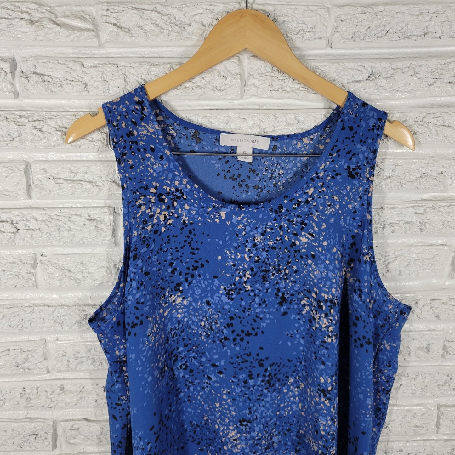 Madison Grey Womens Top XL Tank Blue Paint Splatter Polyester Lightweight Office