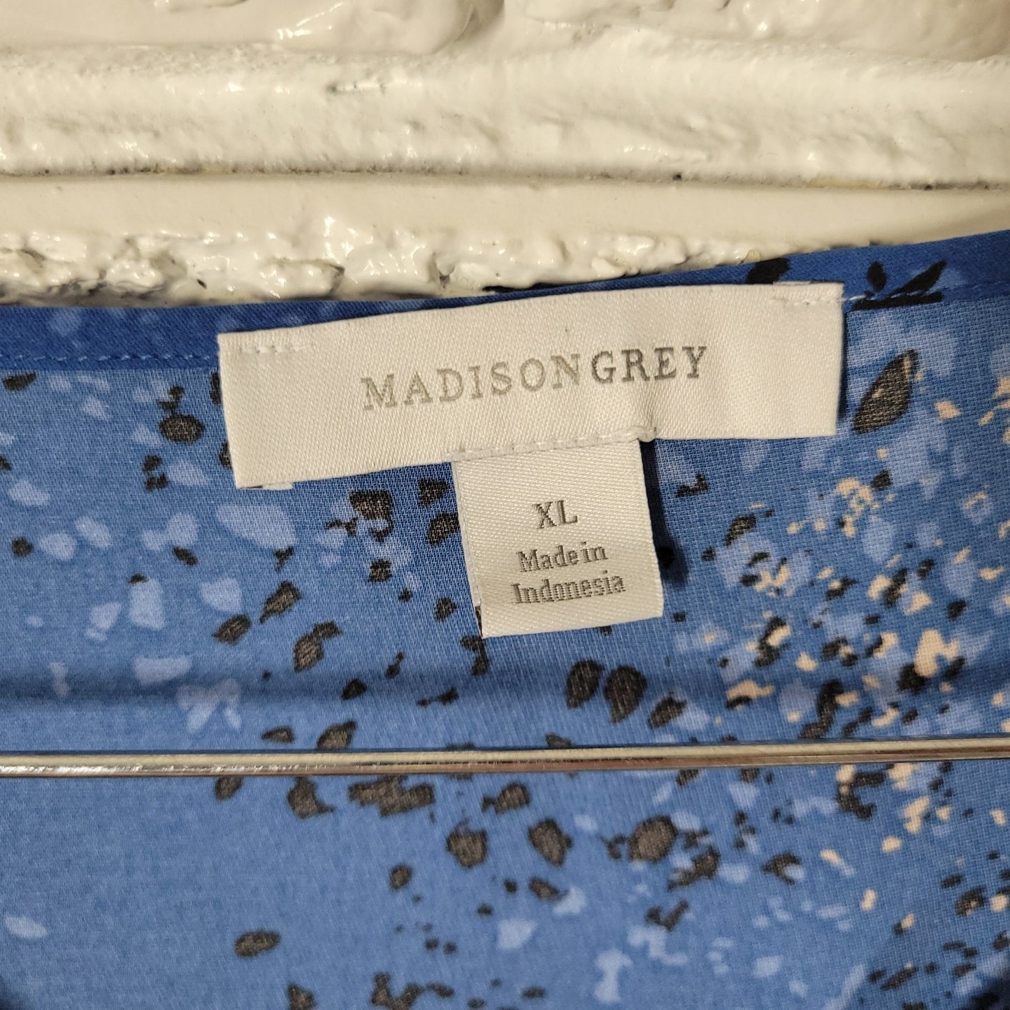 Madison Grey Womens Top XL Tank Blue Paint Splatter Polyester Lightweight Office