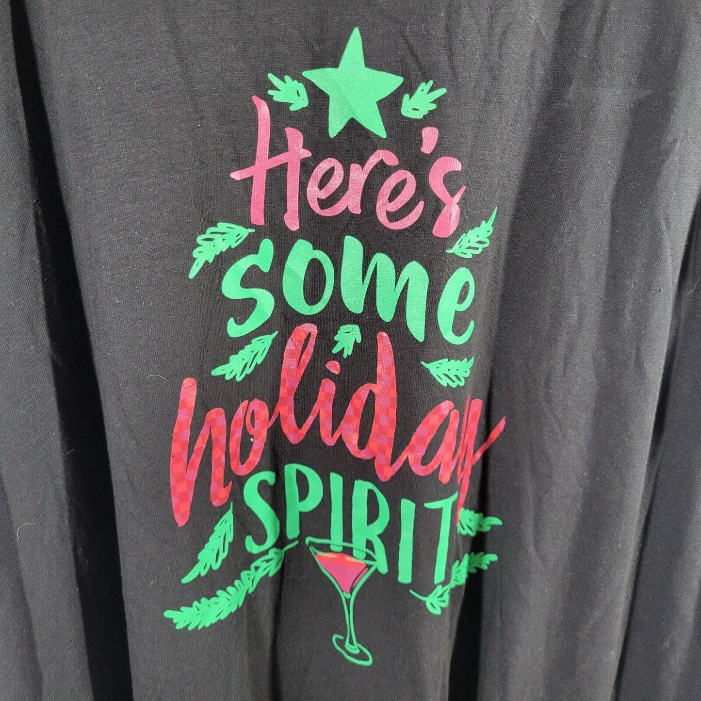 Christmas Dreams Co Women Nightgown 1X 2X Plus Short Sleeve Black Holiday Spirit