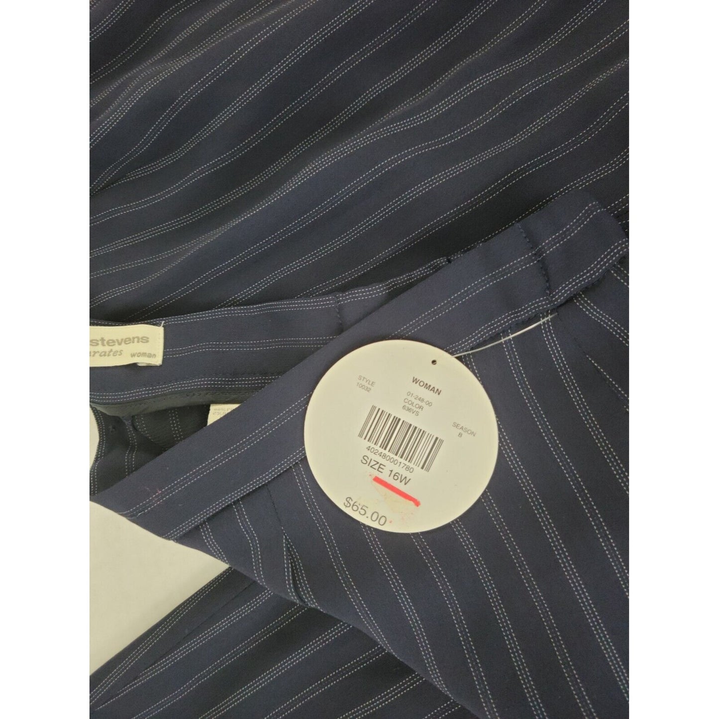 Valerie Stevens Womens Pants 16W Plus Dress Blue Slimming Stripe Comfort Waist