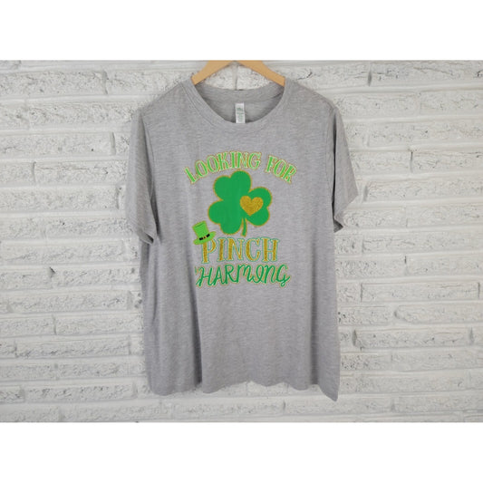St Patricks Day Womens Shirt XXXL Plus Tee Pinch Charming Gray Glitter Crew