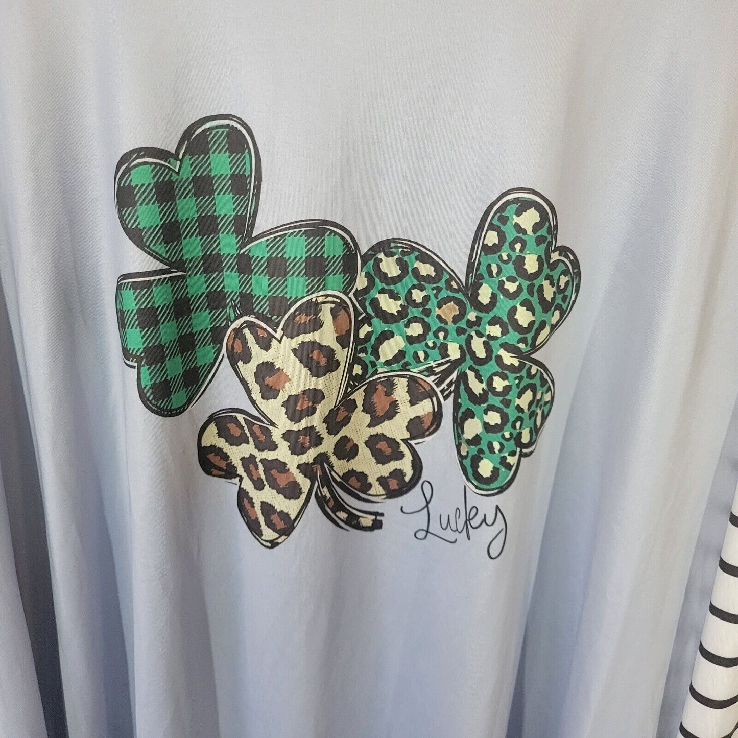 St Patricks Day Womens Top 5XL Plus Tee Long Sleeve Green Plaid Shamrock