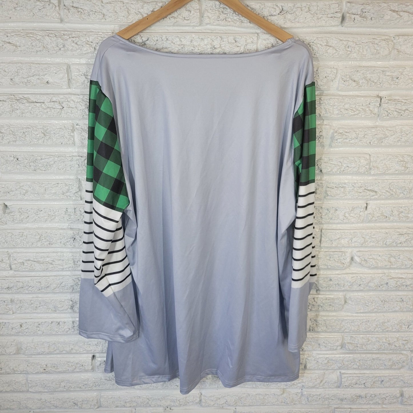 St Patricks Day Womens Top 5XL Plus Tee Long Sleeve Green Plaid Shamrock
