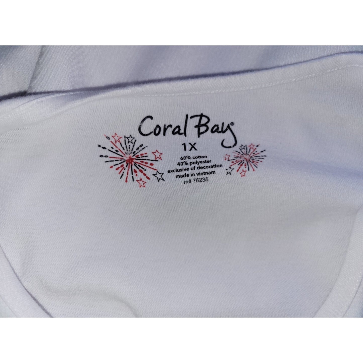 Fourth of July Coral Bay Women Top 1X Plus Tee Patriotic Casual Rhinestones Flag