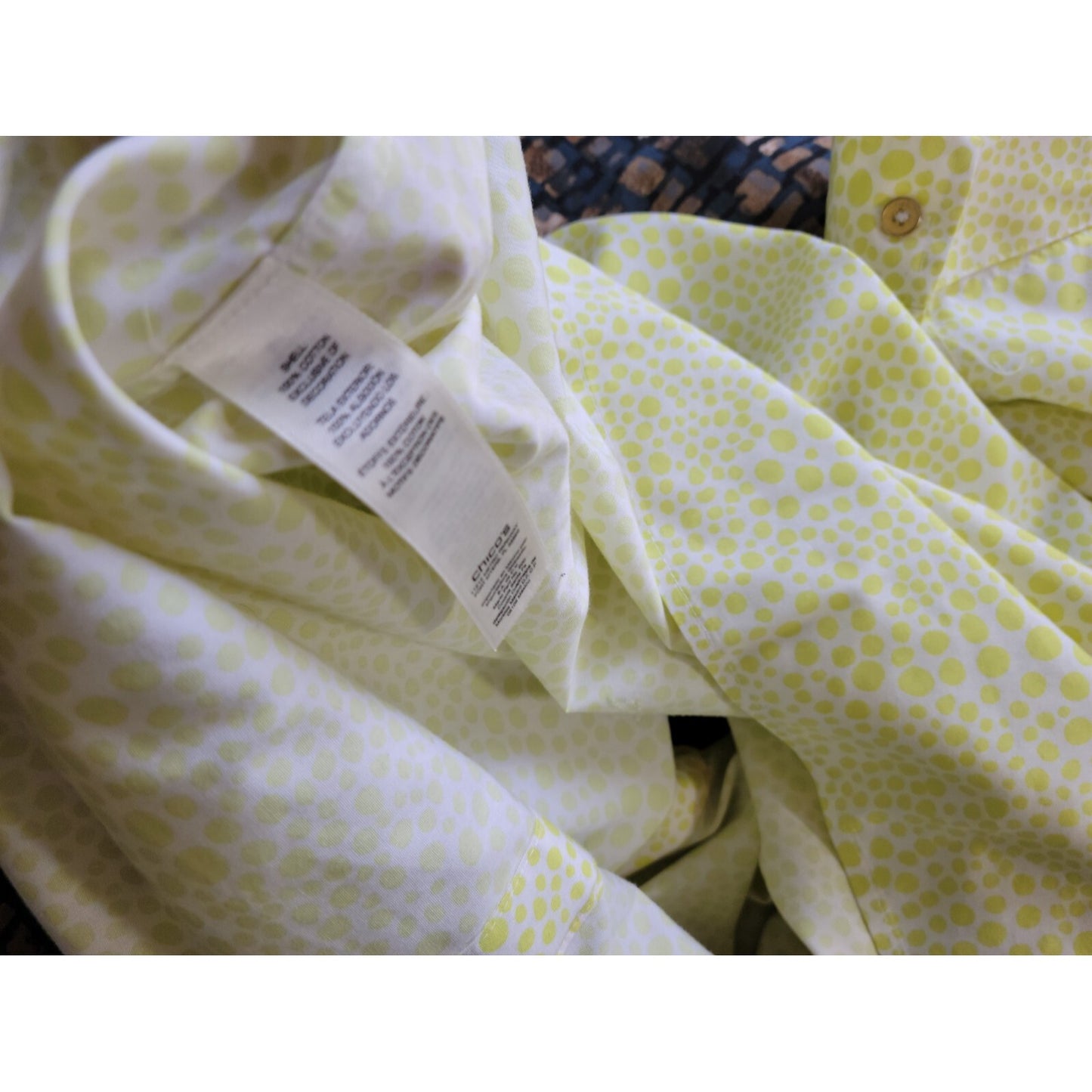 Chico's Women's XL Lime Green Geometric 100% Cotton Button-Up Shirt Collared