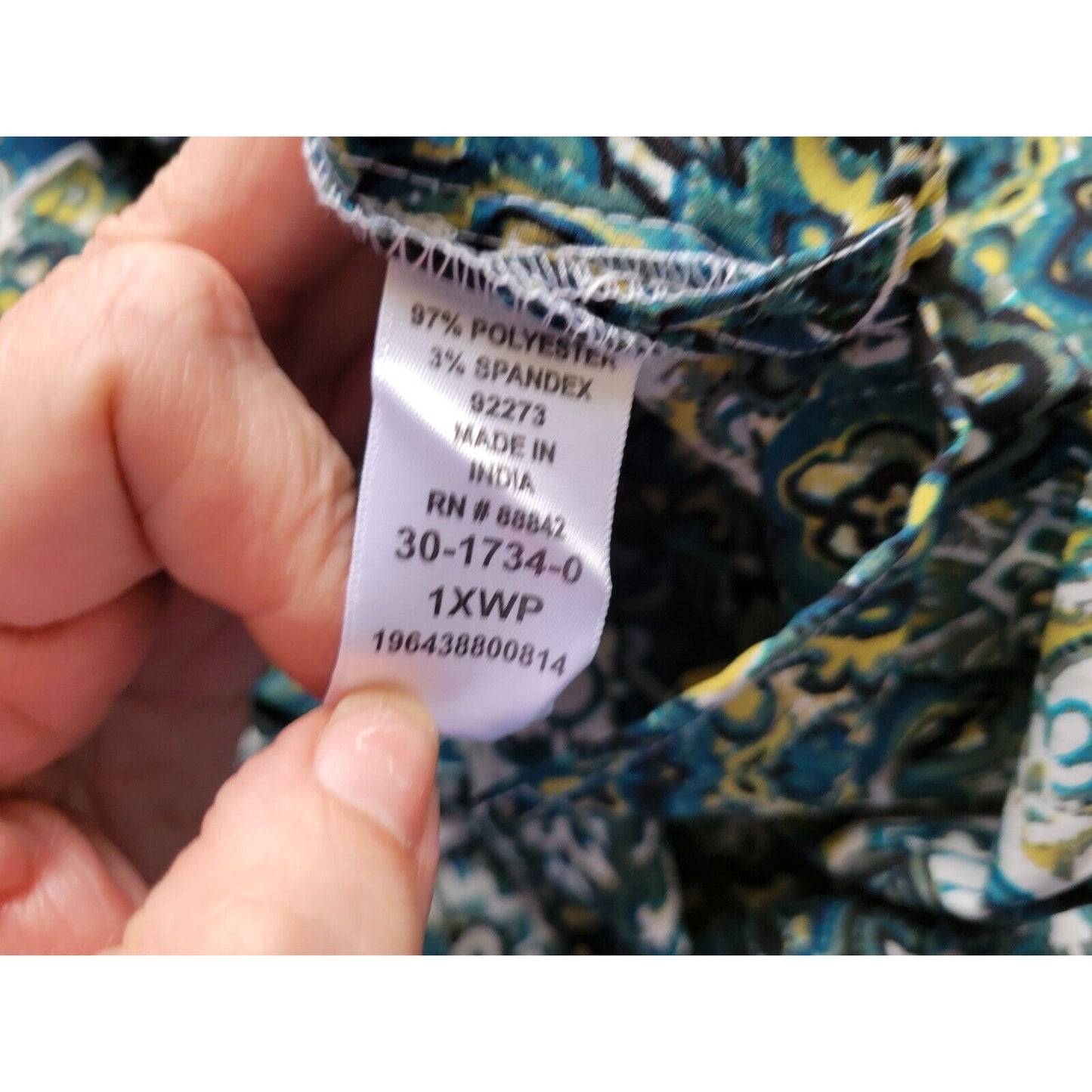 Catherines Women Top 1XWP Plus Petite 3/4 Sleeve Medallion Blue Collar Office