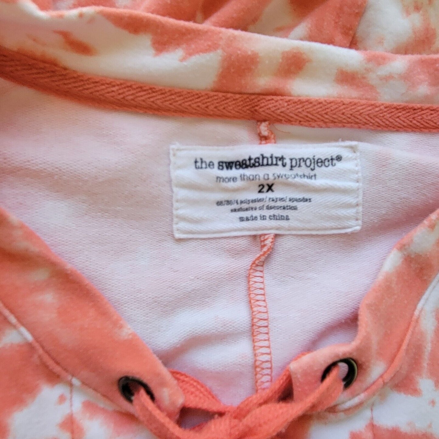 Sweatshirt Project Womens 2X 3/4 Sleeve Orange Tie Dye Lace Up Comfy Casual