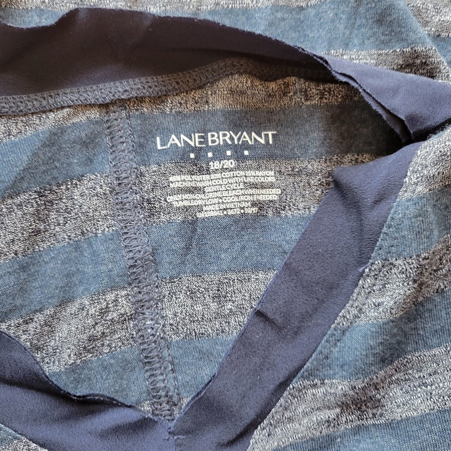 Lane Bryant Womens Top 18 20 Long Sleeve Blue Gray Stripe Semi Sheer Lightweight