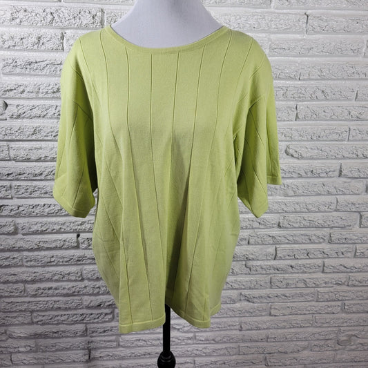 Dress Barn Womens Sweater 22 24 Plus Short Sleeve Lightweight Lime Green Soft
