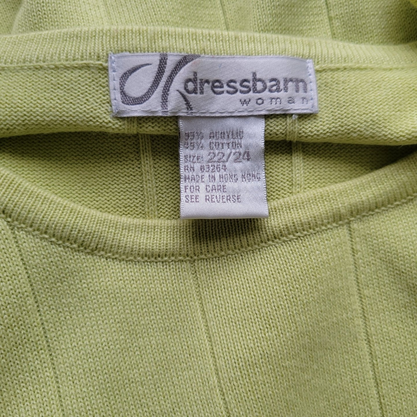 Dress Barn Womens Sweater 22 24 Plus Short Sleeve Lightweight Lime Green Soft