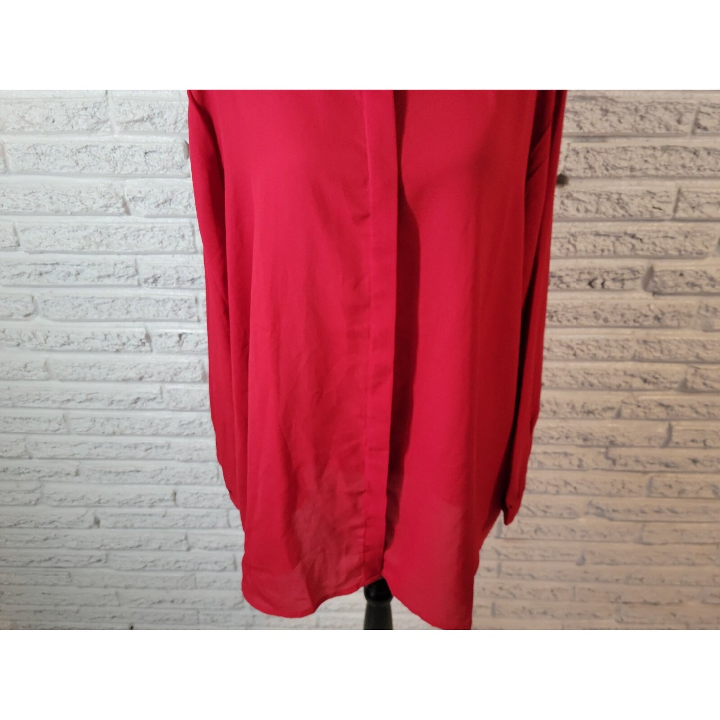 Woman Within Women Blouse 3X Plus Collar Button Up Red Beaded Sheer Career Party