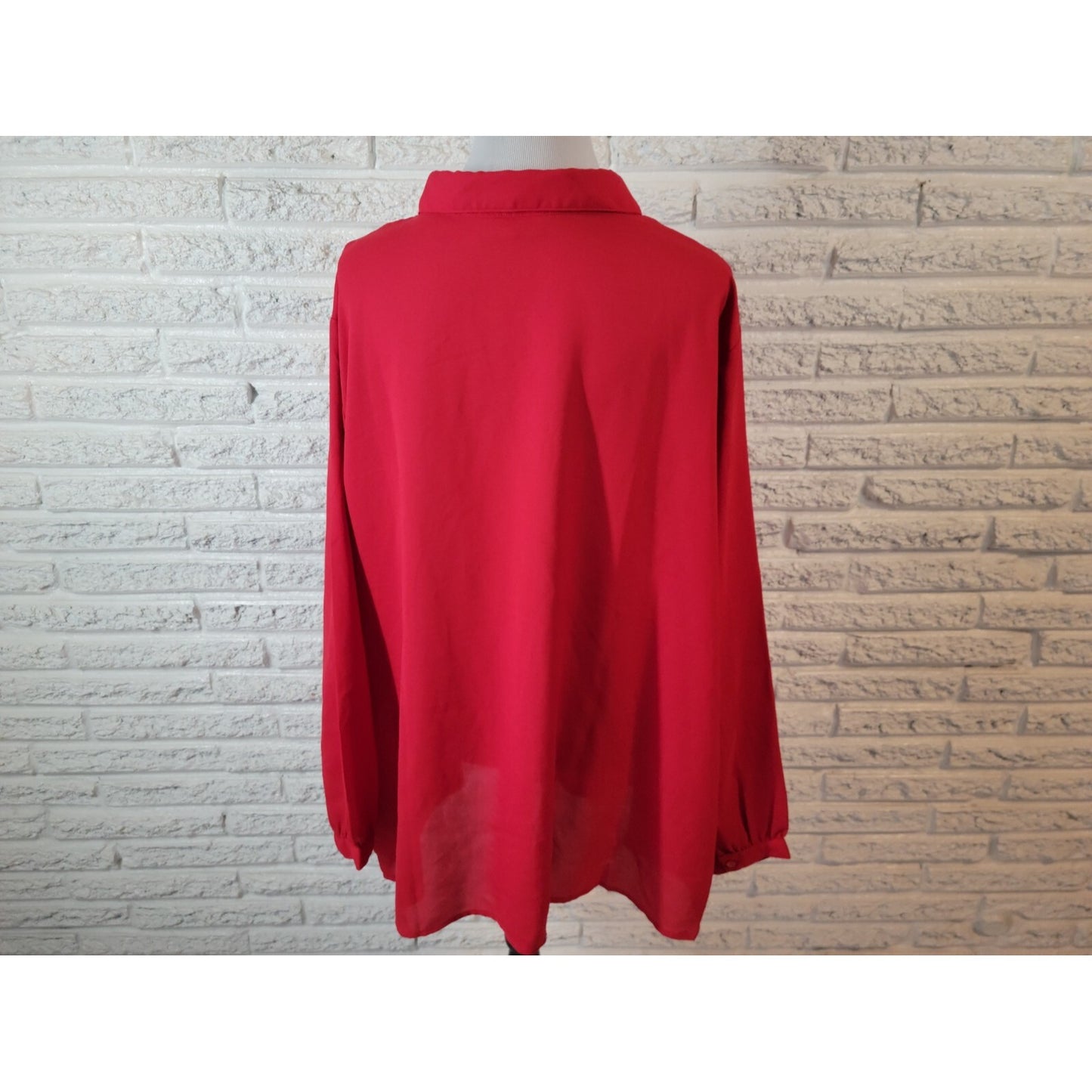 Woman Within Women Blouse 3X Plus Collar Button Up Red Beaded Sheer Career Party