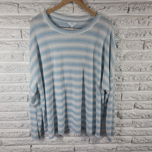 Time Tru Womens Sweater XXXL 22 Plus Long Sleeve Blue Stripe Comfy Lightweight