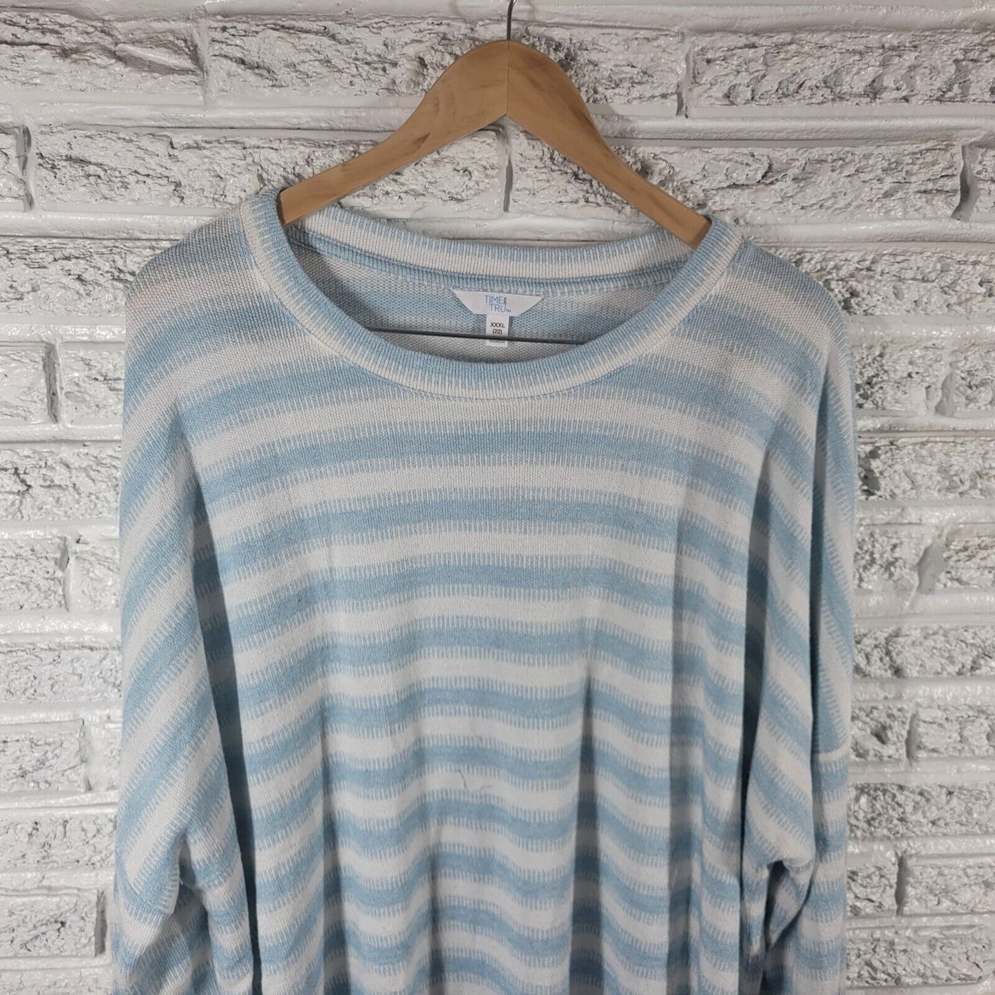 Time Tru Womens Sweater XXXL 22 Plus Long Sleeve Blue Stripe Comfy Lightweight