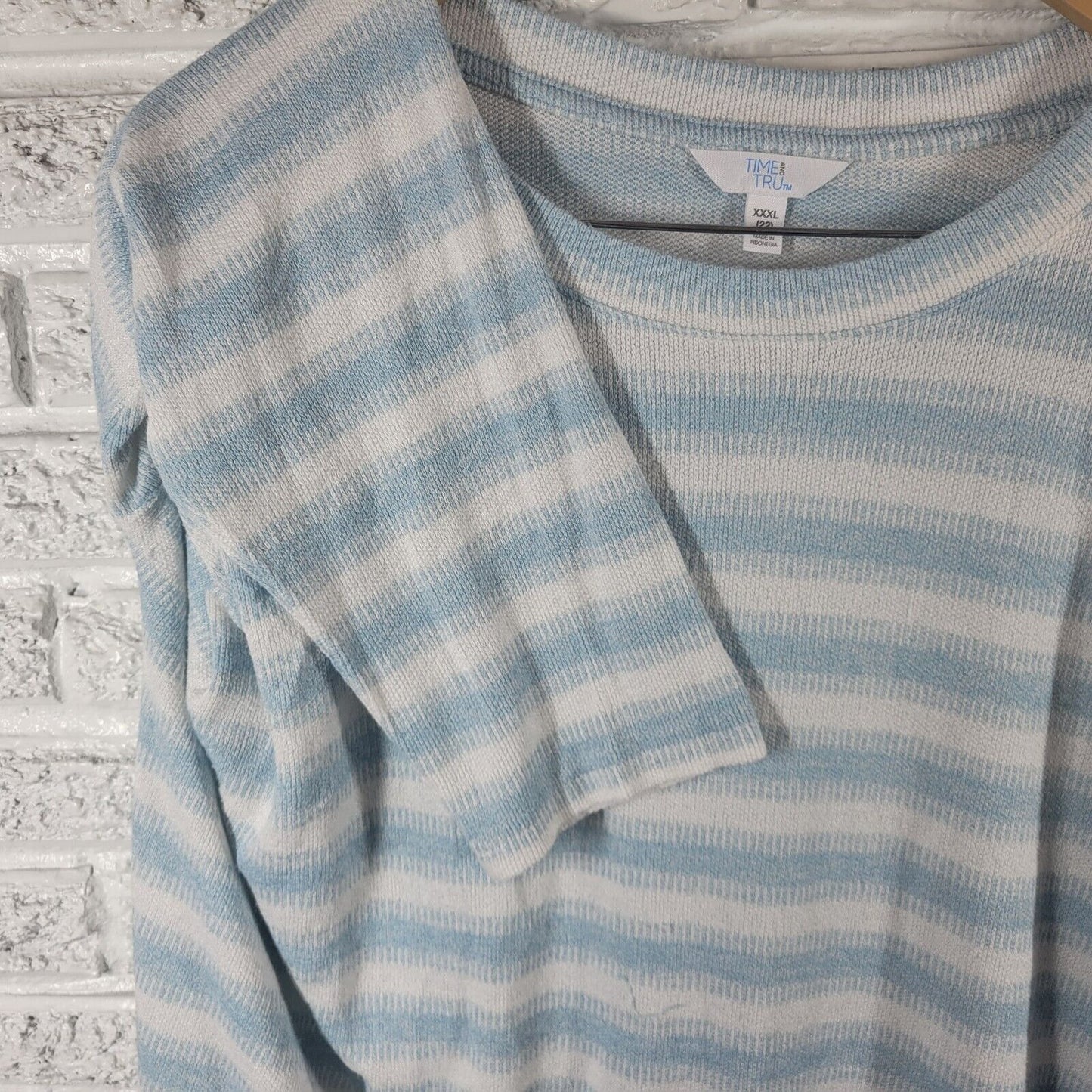 Time Tru Womens Sweater XXXL 22 Plus Long Sleeve Blue Stripe Comfy Lightweight