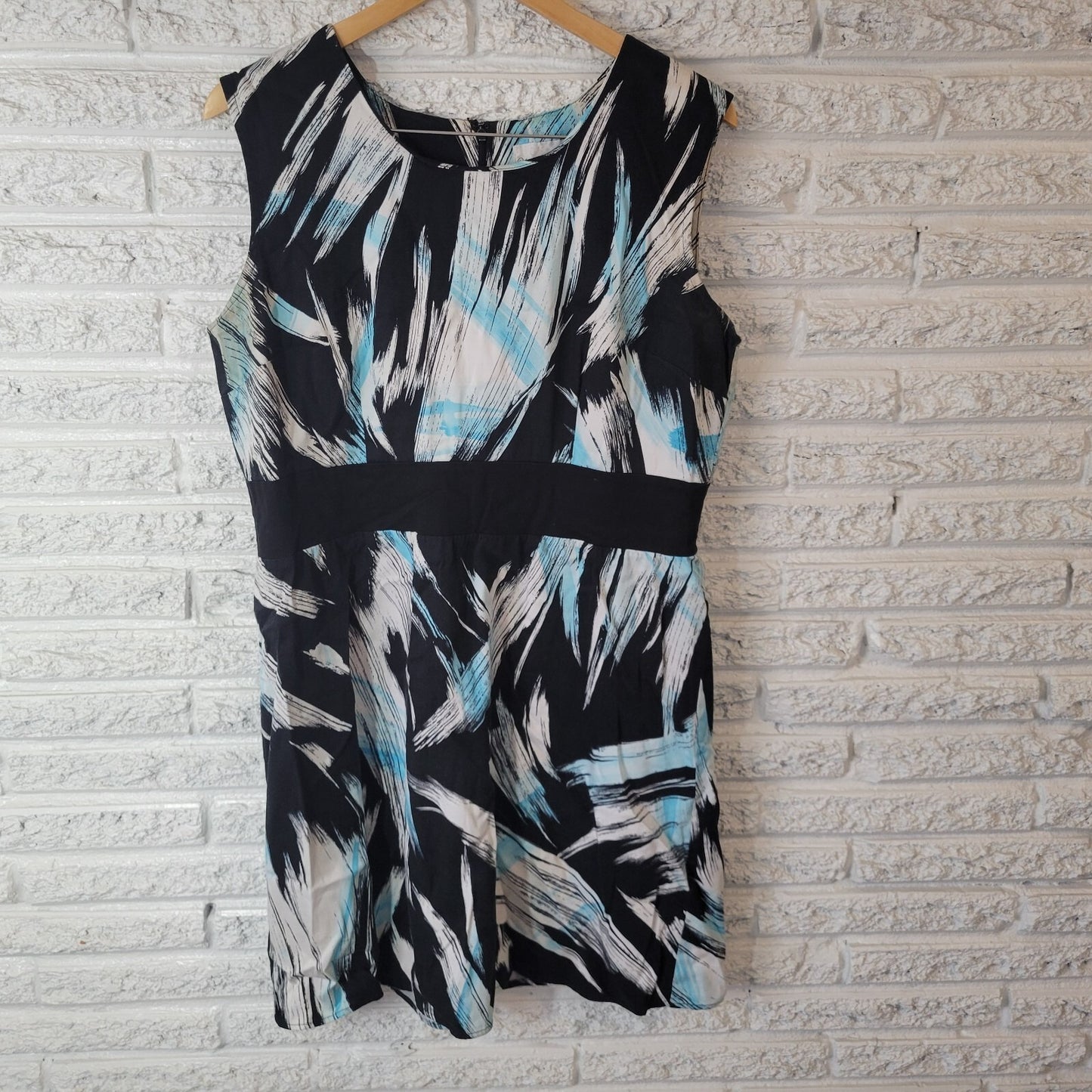 Olivia Matthews Women Dress 16 Mini Sheath Sleeveless Blue Watercolor Zip Office